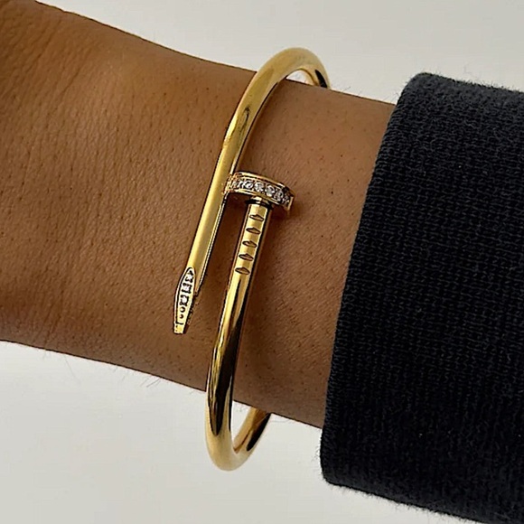 Gold Plated Nail Zircon Bangle Bracelet - Picture 1 of 14